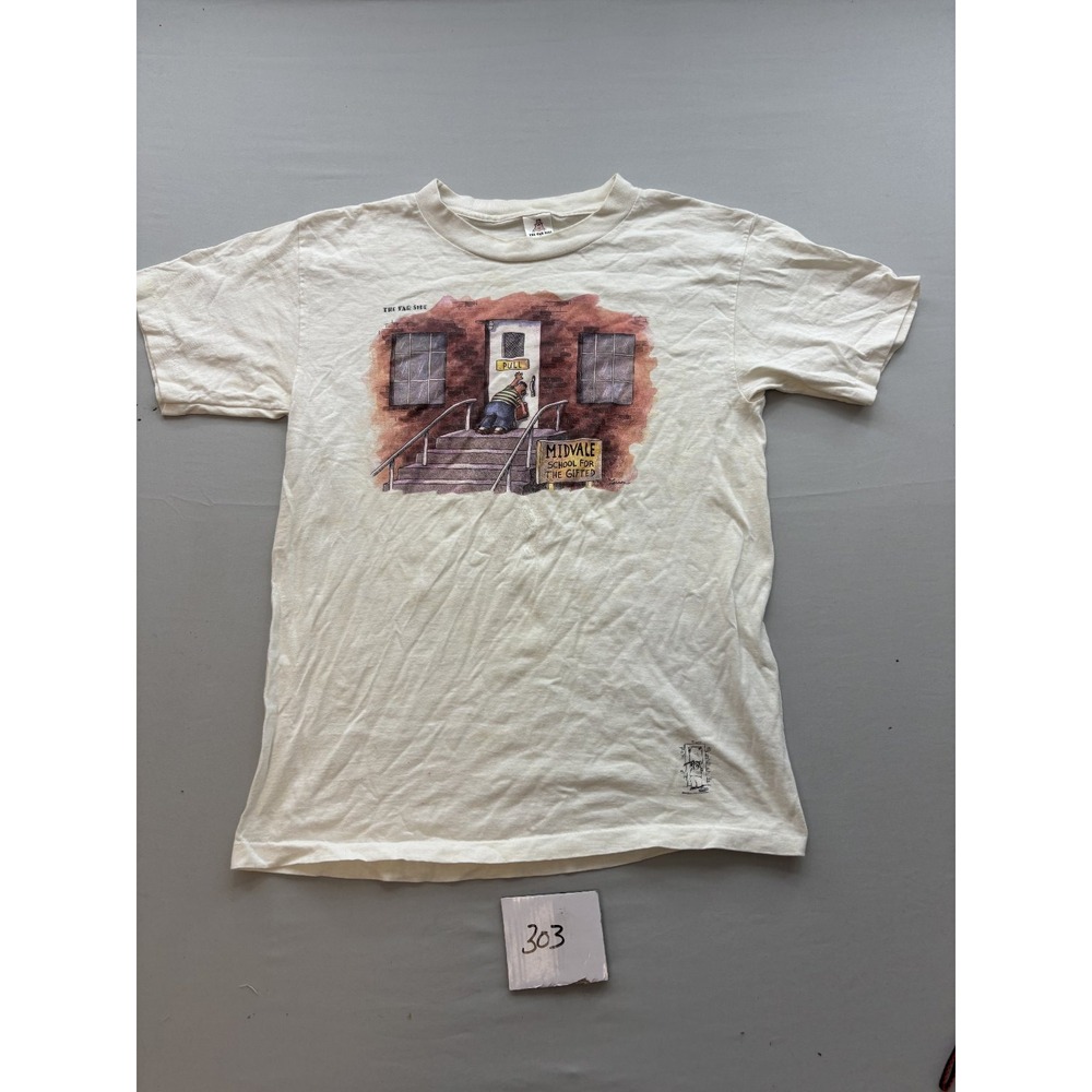 Vintage The Far Side Midvale School for the Gifted T-Shirt 90s Comic Large Cream